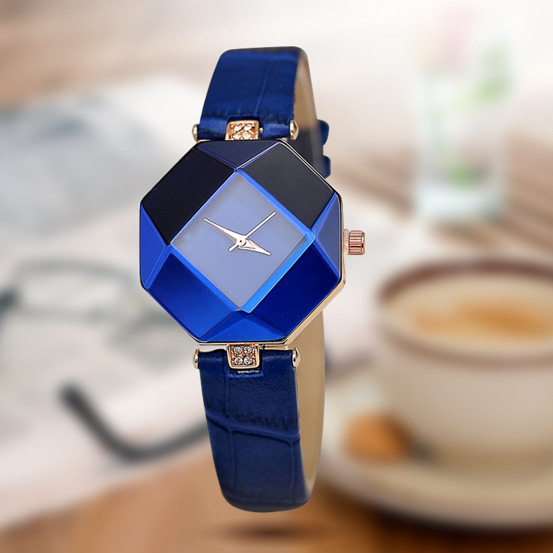 Высокое качество 2016 новый 5 цвет ювелирные часы подарок стол женские Часы Jewel gem cut черный геометрии поверхности наручные часы