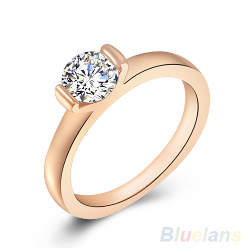Women s 9K Rose Gold Plated Austrian Crystal Wedding Party Jewelry Ring 08V1