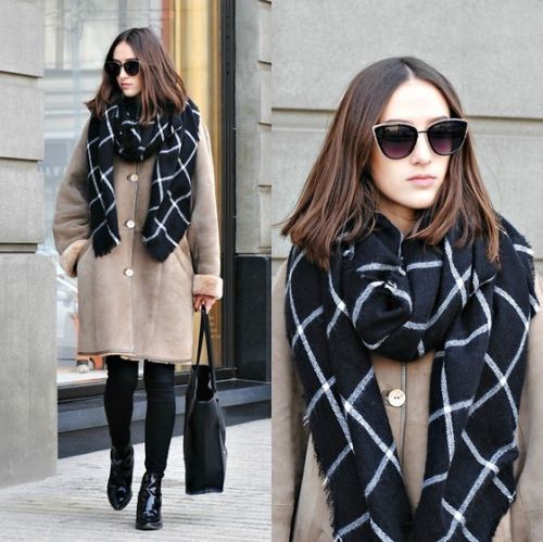 New Lady Women Blanket black white Plaid Cozy Checked font b Tartan b font Scarf Wraps