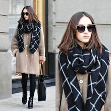 New Lady Women Blanket black white Plaid Cozy Checked Tartan Scarf Wraps shawl