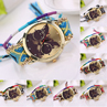 Mujeres de gafas Cat Dial banda de punto cuarzo del reloj + tejen cuerda pulsera 4KMT