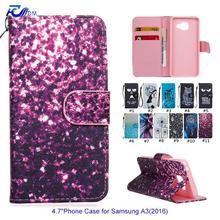 FDM New 11 Kinds Colorful Painetd PU Leather Phone Case for Samsung A3(2016) Stand Wallet Flip Case Magnet Closure Card Holder