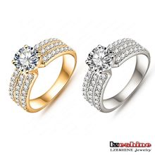 Wholesale New Promotion Trendy 18K Gold Platinum Plated AAA Zircon Women Jewelry Gift Rings Free Shipping