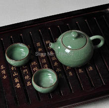 Longquan Kiln Celadon Handmade Ware Xishi Teapot & 2 Cup Kungfu Tea Set 260ml