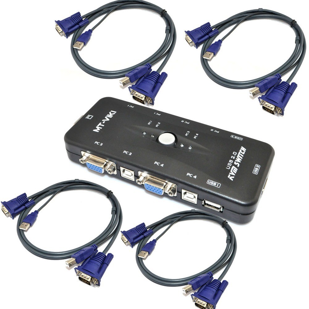 USB-2-0-4-Port-Monitor-VGA-SVGA-KVM-Switch-Box-4-KVM-Cables-for-PC