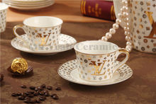 Porcelain tea set bone china coffee set letter design 15 pieces European tea set coffee pot