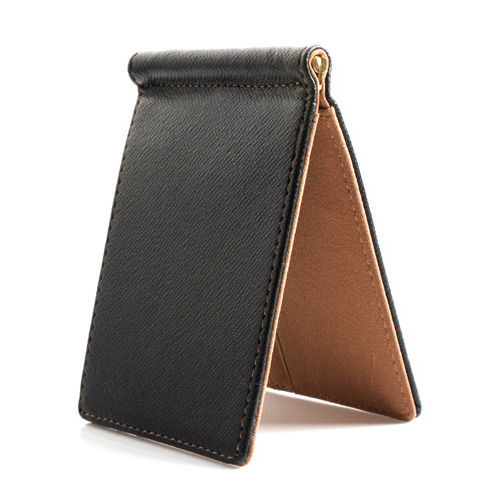 Faux Leather Slim Mens credit card wallet Money Clip Contract Color Simple Design Burnished Edges Brand