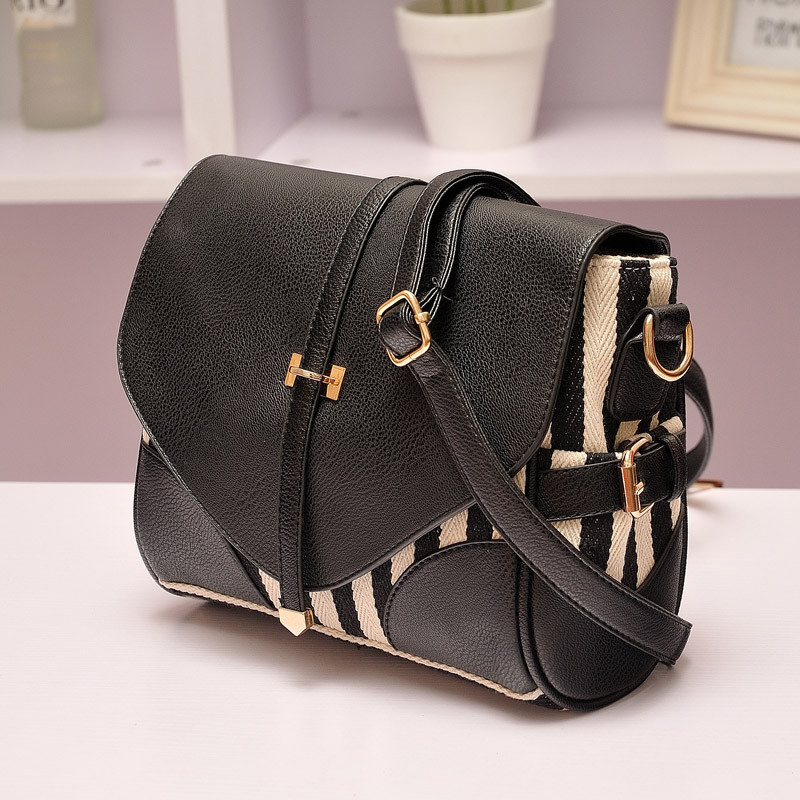 2015 black and white stripe canvas shoulder bag flap messenger bag vintage women&#39;s handbag ...