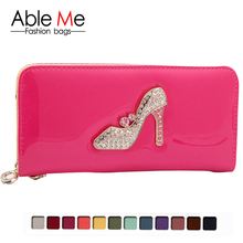 New 2015 brand fashion bright skin Candy color High heeled shoe pattern women s wallets purse
