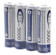 High Quanlity 4 X BTY AA 3000mAh Rechargeable Ni-MH Batteries (1.2V, 4-Pack)