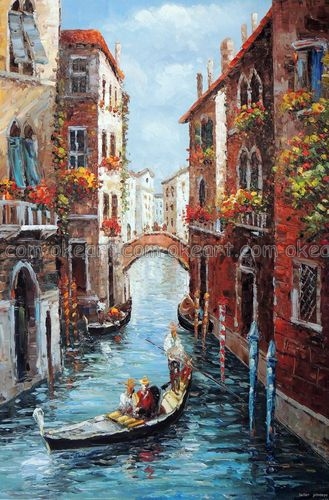 100 Hand Painted Venice Italy Canal Couple In Gondola Boat Classic