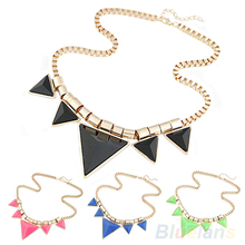 Womens Unique Jewelry Gold Metal  Triangle Gems Necklace & Pendants Chain