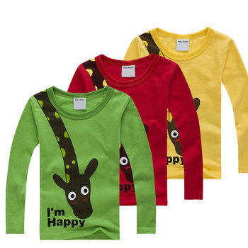 4 цвет с длинными рукавами дети хлопок футболки милые животные мультфильм конфеты цвет дна футболку для малыша