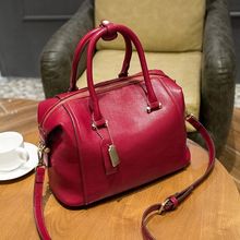 Genuine Leather Women’s Boston Bag 2016 New European Boston Handbag Solid Color Cowhide Women Messenger Bag sac a main