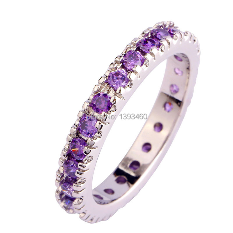 Vogue Simple Rings Puyple Amethyst Enchanting Cute 925 Silver Band Ring Size 6 7 8 9