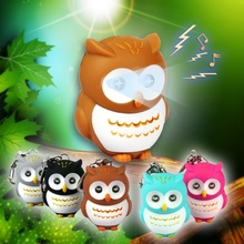 2016 New Owl LED Keychains Figure Toys sound glowing Pendant Dolls Owls Light Up Toys LED toys