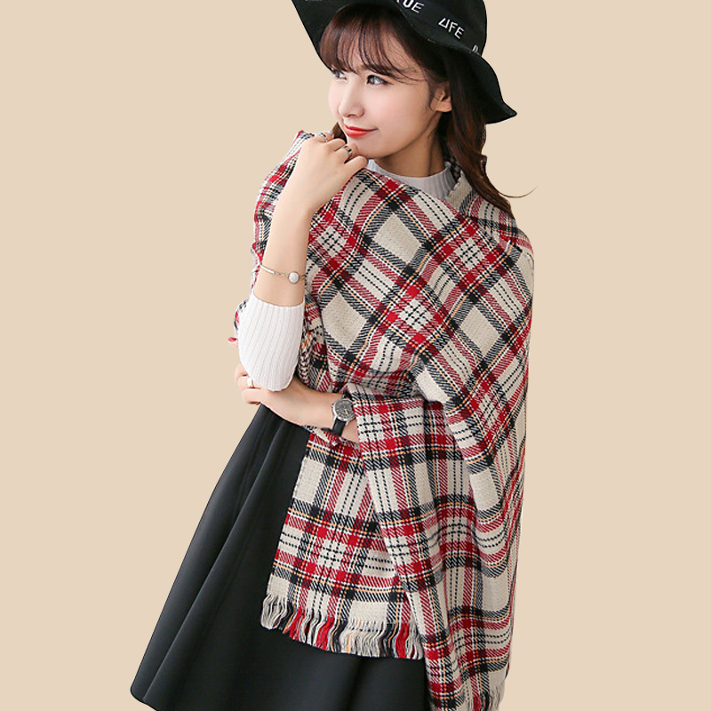Fashion Women Cashmere Scarf Plaid Tassels Dual Purpose Two Side font b Tartan b font Large