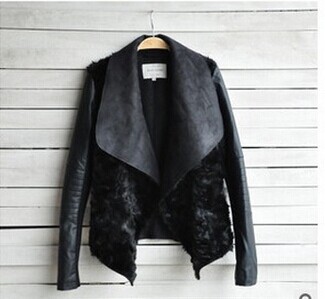Spring & winter 2014 Hot Sell New European and American Fashion Women Fur Coat Slim Short PU Leather Jacket Women Black H25