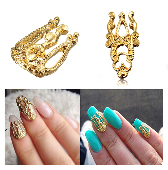 Wholesale 20pcs Gold 3D Metal Nail Art Tips Decorations Hollow Stickers Alloy Jewelry Beauty For Nails