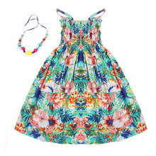 2016 Summer kids clothing girls New 2-11Y children beach dresses for girls fashion bohemian style girls dresses free necklace