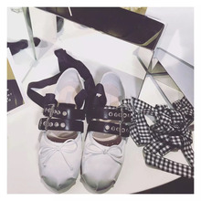 Belt buckle decorated font b plaid b font strap flat ballet shoes bowknot lighter leather women