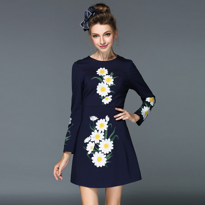 2016 Spring Dress Women Dresses plus size 5XL clothing slim Party Vestido vestidos embroidery long-sleeve a one-piece dress