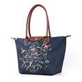 Exquisite Embroidered Tree Tote Nylon PU Splicing Bag Women Durable Casual Hand Bag Large Foldable Ladies