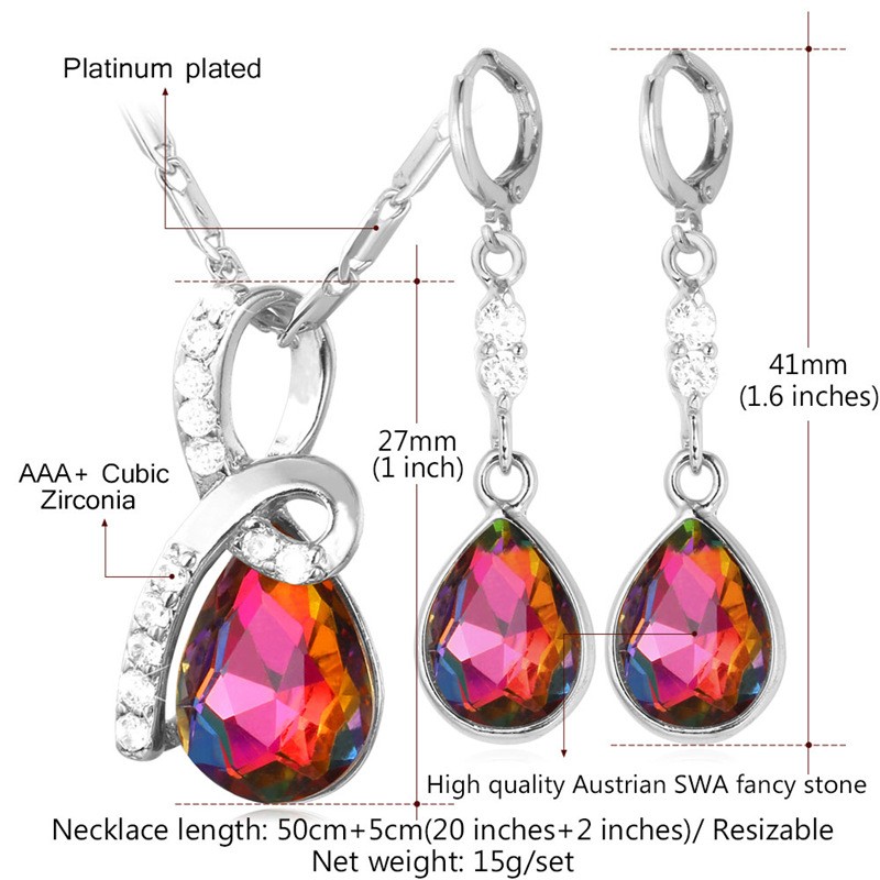 U7 Ruby Jewelry Sets For Women Romantic Gift 18K Gold/Platinum Plated Luxury Cubic Zirconia Earrings Necklace Set Wholesale S735