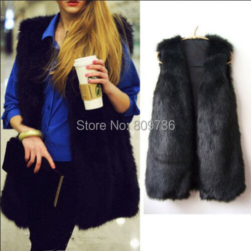 2014 Winter New Hot Fashion Waistcoat Women Fake Fur Sleeveless Vest Coat V-Collar Long Waistcoat Jacket Outwear Size S-XXXL