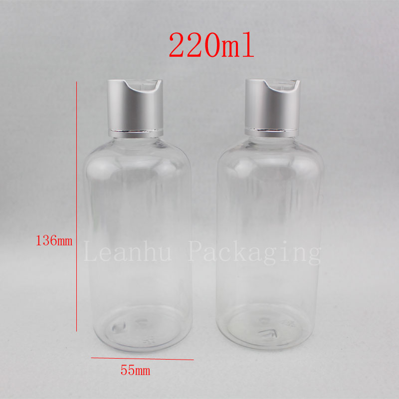 220ml transparent shampoo bottles with press cap 220cc empty plastic cosmetic packaging lotion container essential oil bottle