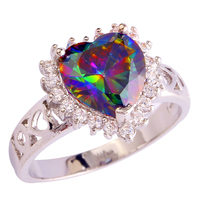 2015 Mysterious Heart Cut Rainbow Topaz 925 Silver Ring Size 6 7 8 9 10 11 12 New Fashion Jewelry Gift For Women Wholesale