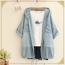 Seven cotton sleeve sunscreen clothing women’s Japanese female students loose Sen Hooded Jacket thin sweater summer air conditio