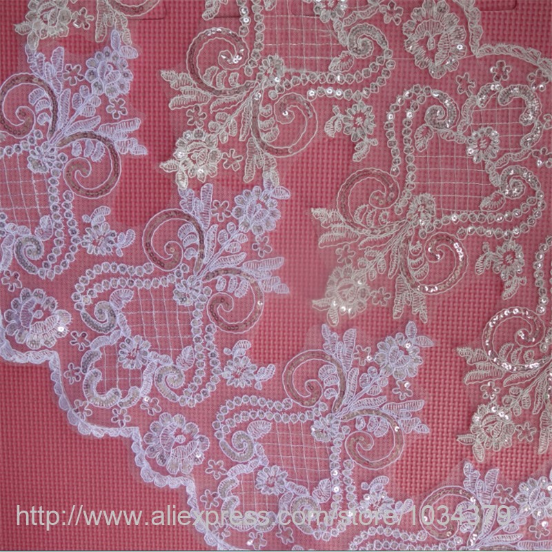 Description Picture 3 of itemDelicate 1yard 24cm Sequins Ivory White Fabric Flower Venise Venice Lace Trim Applique Sewing Craft for Wedding Dec. LW0061