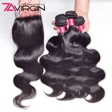 7A Queen Peruvian Virgin Hair With Closure 3 Bundles Peerless Peruvian Body Wave With Closure 8-28inch Human Hair With Closure