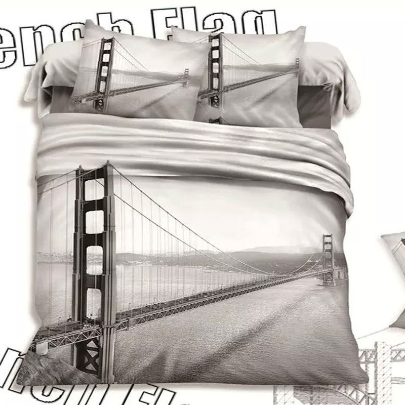 3D Printed The San Francisco bridge grey bedding set 4pcs queen size cotton duvet cover set bedclothes linen bedlinen set