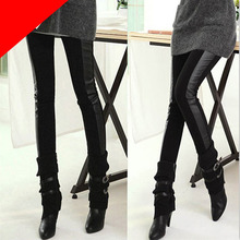Elastic Woman Skinny Tights Fashion Leggings Cotton + Faux Leather #LD789
