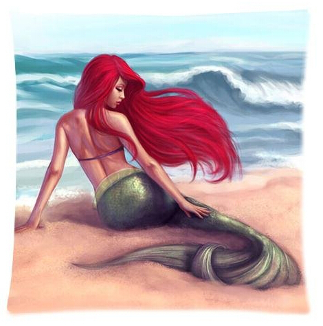 Segredo dos Mare... Características-sereia-com-cabelo-vermelho-praia-fronha-18-X-18-polegada-dois-lados