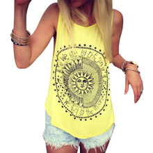 2016 New Summer Style Sleeveless Sun Print T Shirt Women Tops Casual Women’s Tanks Sport T Shirt Tees Plus Size camisetas mujer