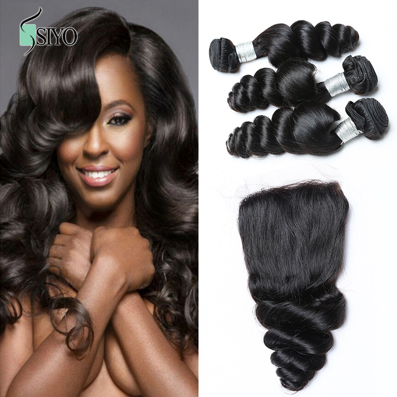 Virgin Brazilian Loose Wave With Closure 6A 3 Bundles With Closure Loose Wave Virgin Human Hair Lace Closure With Bundles