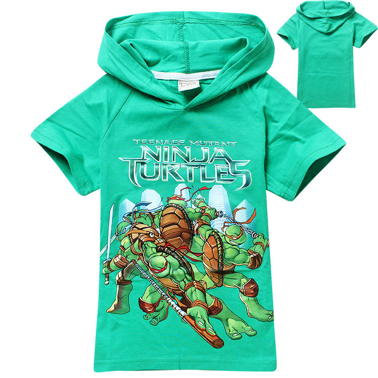 Children Digital Print Cartoon T Shirt Teenage Mutant Ninja Turtles Cotton Tops Tees Short Sleeve Kids clothing with hooded