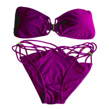 New 2015 Swimsuits triangl Padded Fringe Strapless biquini swimwear Dolly Bikini Swimwear Bathing Suit push up