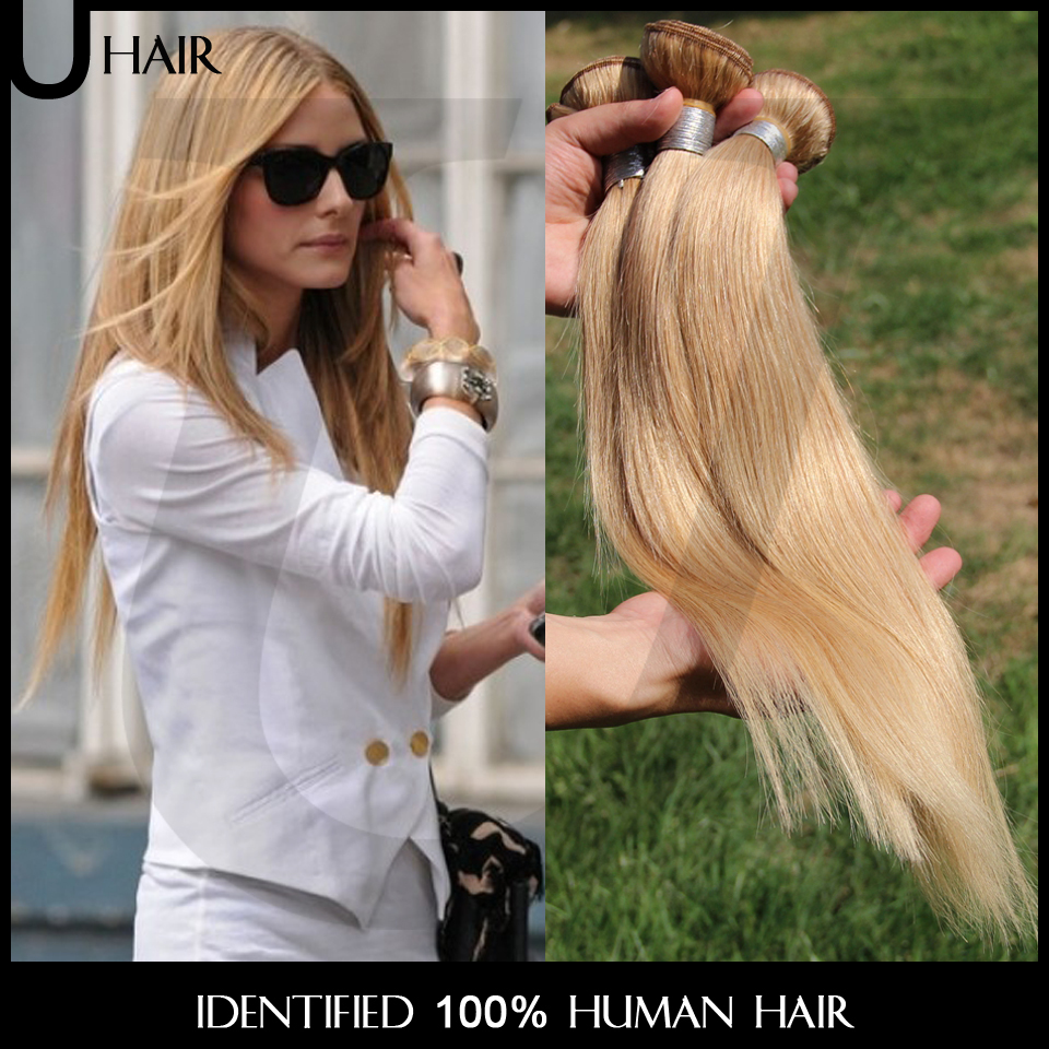 Blonde Straight Hair Weave 4PCS Virgin Brazilian Blonde Hair Wefts 10-26 27# Blonde Remy Human Hair Extensions Tissage 7SD02