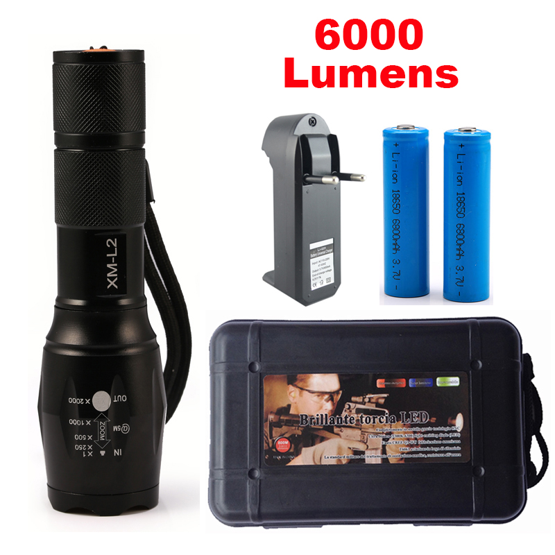 Free shipping E17 CREE XM-L2 6000Lumens cree led Torch Zoomable cree LED Flashlight Torch light For 3xAAA or 1x18650