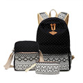 3 pcs travel bag set black dots notebook computer backpack for girls women laptop bag 14