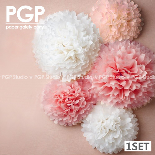 [PGP] Pink Pom Set, 10 8 6 inch Pink Peach White, for Wedding Baby Shower Kids Girls Birthday Party Decorations, Photo Backdrop