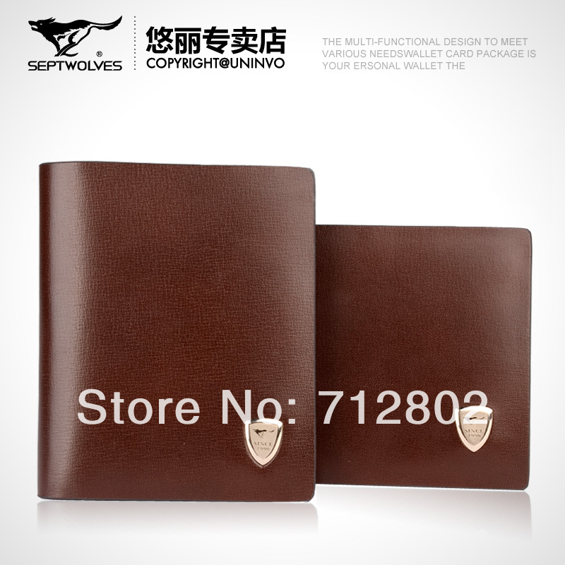 Short design SEPTWOLVES male genuine leather wallet Men cowhide wallet lovers wallet