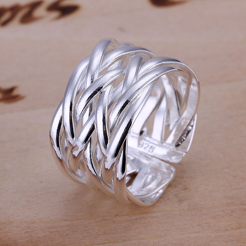 Free Shipping 925 Sterling Silver Ring Fine Fashion Weaving Net Silver Jewelry Ring Women Men Gift