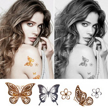 Butterfly gold metal henna tattoo flash gold temporary tattoo man fake tattoo largeglitter tattoo wave than