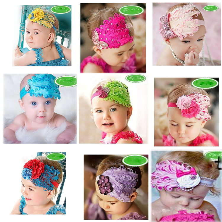 Fashion Infant Baby Toddler Cute Hair Accessories Kids Feather Hair Band Baby Girl Headband Flower Elestic