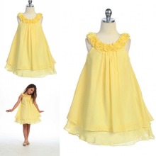 New Design A Line Knee Length Handmade Flower Chiffon Cutely Kids Party Simple Custom Made Girls Flower Girl Dress